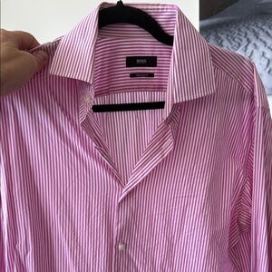 Boss Pink and White Striped Dress Shirt